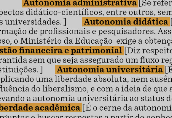 Imagem ilustrativa no tema "autonomia universitária e liberdade acadêmica", com tais palavras grifadas.